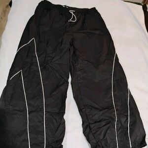 Fashion Nova Black Parachute Pants with White Trim